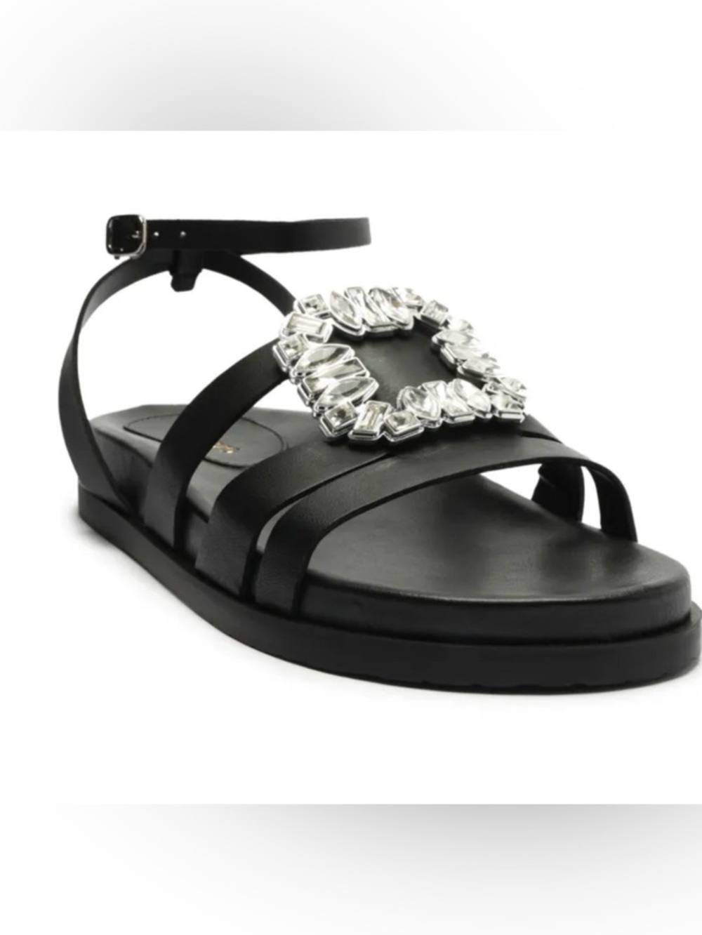 Arezzo Black Crystal-Buckle Strappy Sandals, Like New, Sz 10